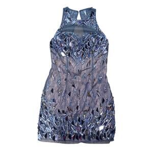 sachin and babi light blue dress Dave & Johnny Sheer-Bodice Long Prom Dress